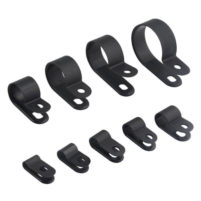 TOVOT 450 PCS 9 Types (1/8â€³-1â€³) Nylon Cable Clips Assortment R-Type Cable Clip Kit Black Plastic Wire Clamps Fasteners for Wire Mounting - Image 1